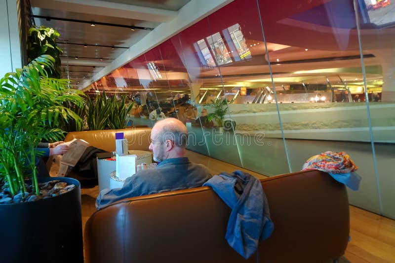 Londyński Heathrow, 16/01/2019 - Virgin Atlantic hol obraz stock Londyński Heathrow, 16/01/2019 - Virgin Atlantic hol obraz stock