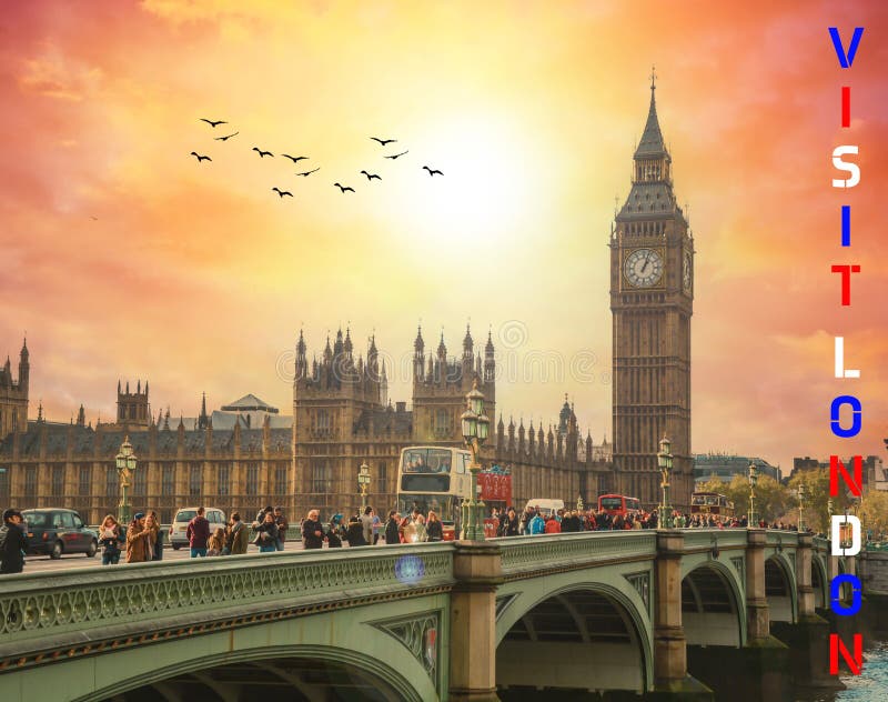 Londyński obraz mostu westminsterskiego w parlamencie i wielki ben fotografia stock