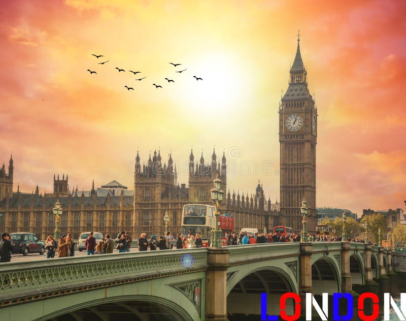 Londyński obraz mostu westminsterskiego w parlamencie i wielki ben obraz stock