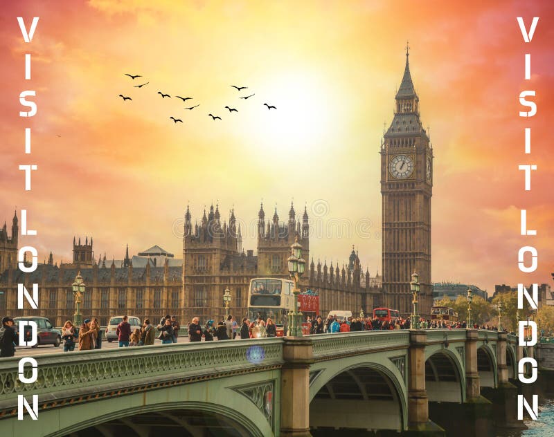 Londyński obraz mostu westminsterskiego w parlamencie i wielki ben zdjęcie stock