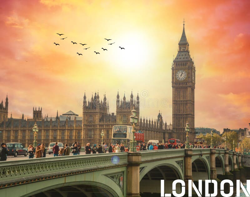 Londyński obraz mostu westminsterskiego w parlamencie i wielki ben obrazy royalty free