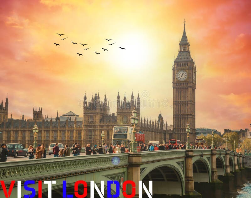 Londyński obraz mostu westminsterskiego w parlamencie i wielki ben zdjęcia stock