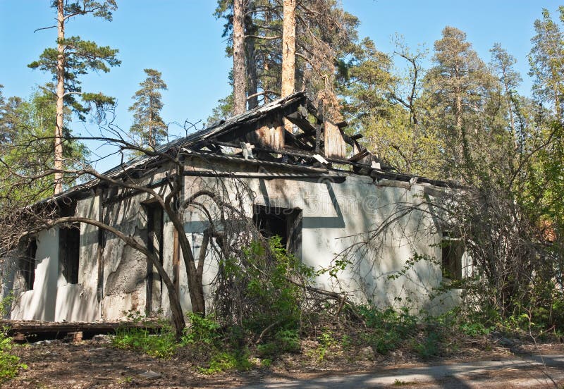 lone burnt house.