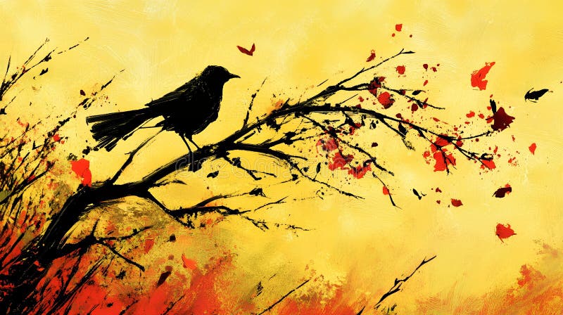 A lone crow perches on a branch a lone crow perches on a branch ilustração stock