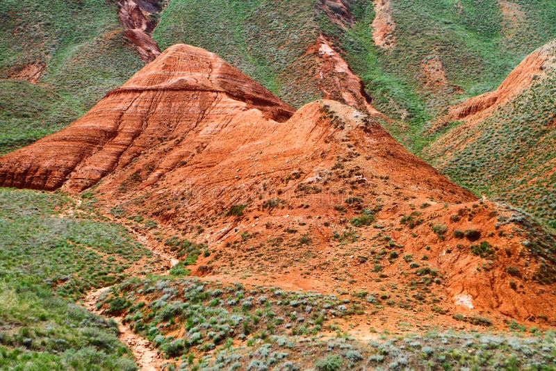Lone red clay mountain stock image. Image of landscape 92338995