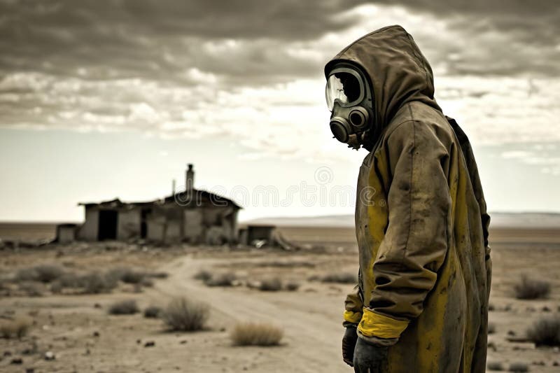 A Lone Survivor In A Gas Mask Standing Amidst A Barren Desert Wasteland a-lone-survivor-in-a-gas-mask-standing-amidst-a-barren-desert-wasteland