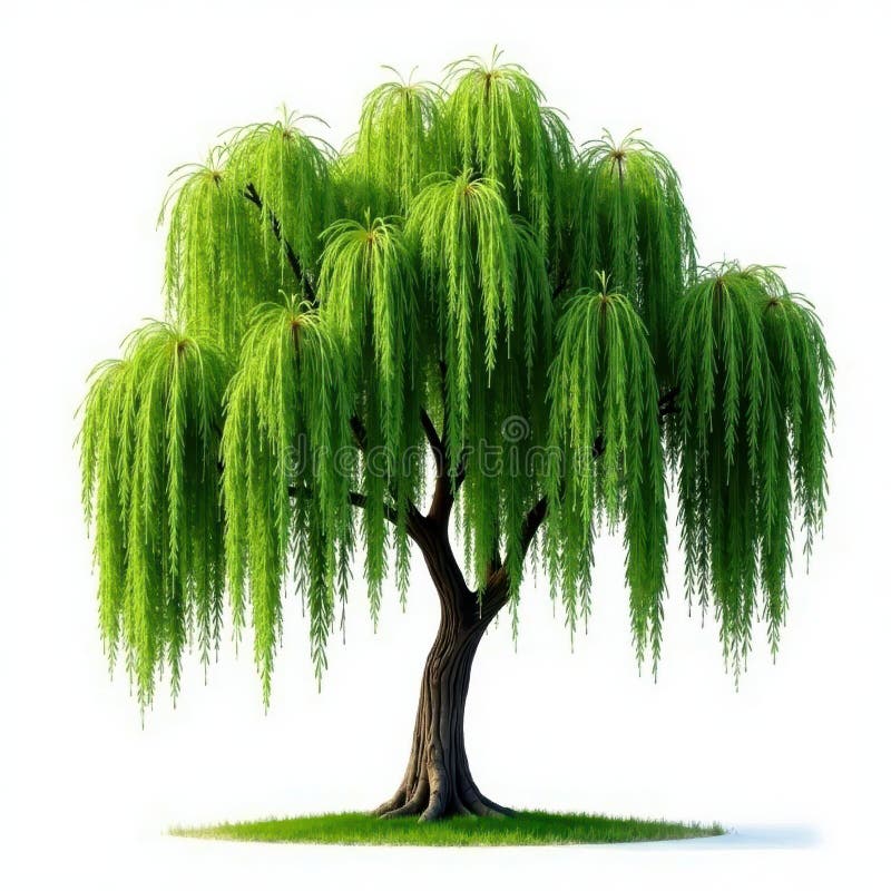 Lone weeping willow, branches cascading, stark white backdrop , ecology, picture, royalty free royalty free illustration