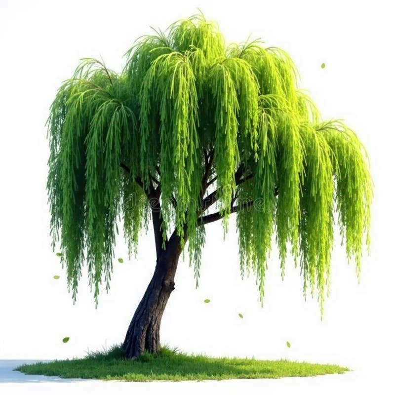 Lone weeping willow, branches cascading, stark white backdrop , tree, background. Lone weeping willow branches cascading stark white backdrop tree background Vector illustration for high-quality printing AI Generated
