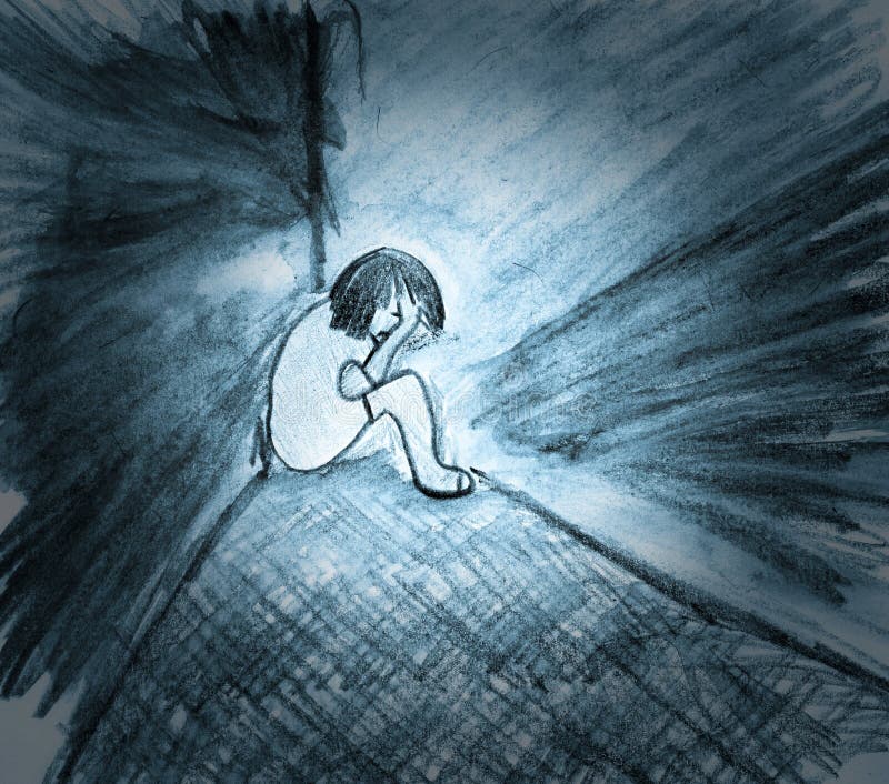 girl crying in corner drawing