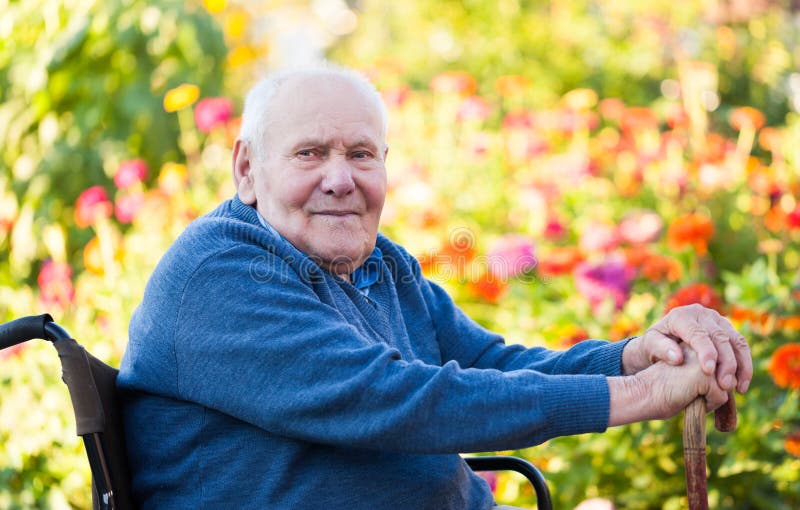 Sad Lonely Senior Elderly Man In Wheelchair Aging Stock