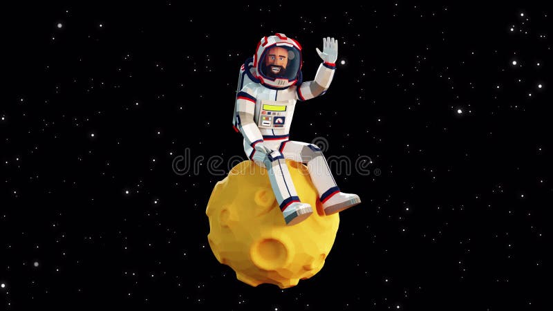 Astronaut singuratic în costum spațial pe o lună rotativă stock illustration