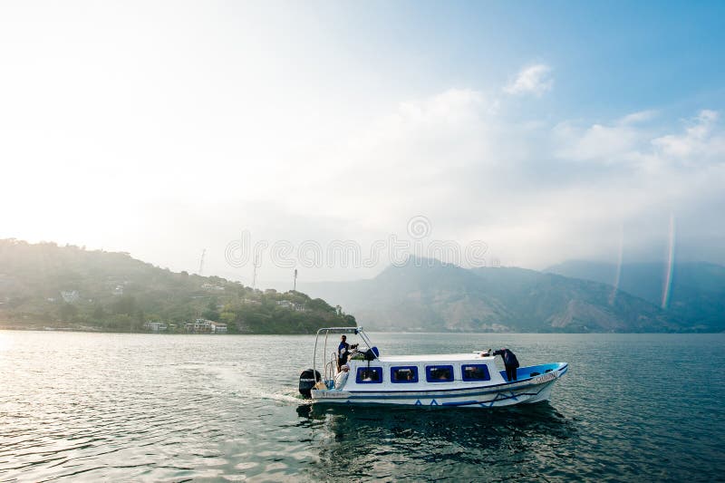 Lonely Boat on the Lake Atitlan in Guatemala Dec, 2019 Editorial