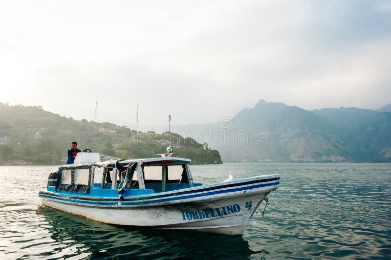 Lonely Boat on the Lake Atitlan in Guatemala Dec, 2019 Editorial