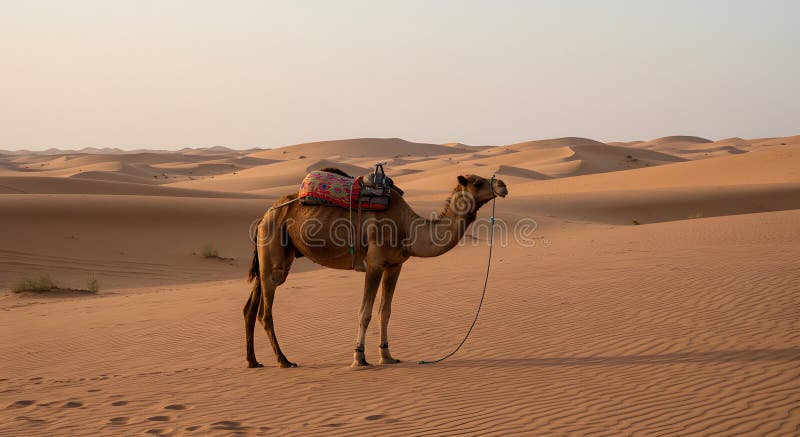 Lonely Camel in der Vast Arabian Wüste bei Sunset : Eine serene Wüstenlandschaft stock abbildung