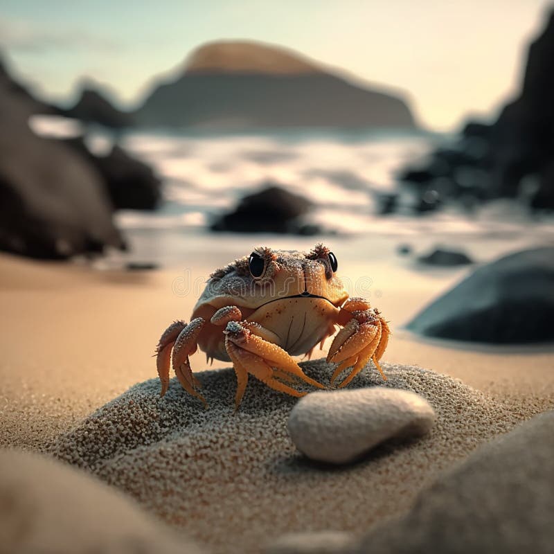 A Lonely Cute Crab On Sand Island Beach