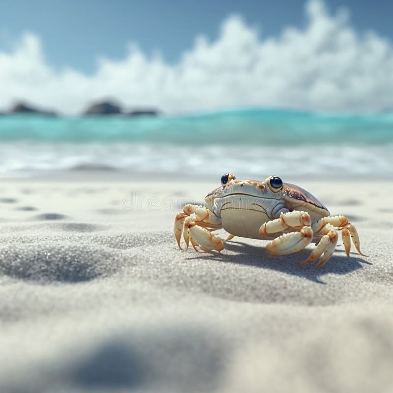 A Lonely Cute Crab On Sand Island Beach