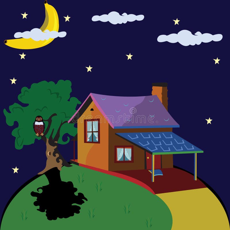 Lonely house at night stock vector. Illustration of real 9281464