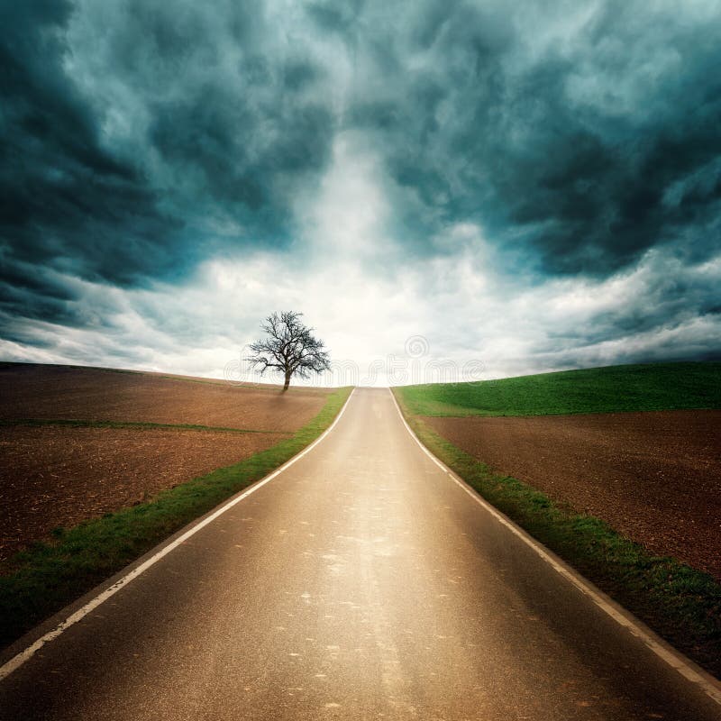 Lonely road with dramatic mood