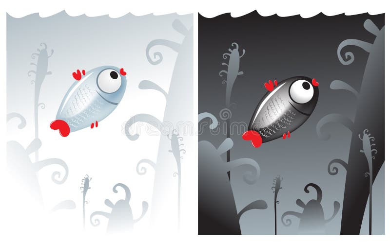 Lonely small fish black and white vector illustration Lonely small fish black and white vector illustration