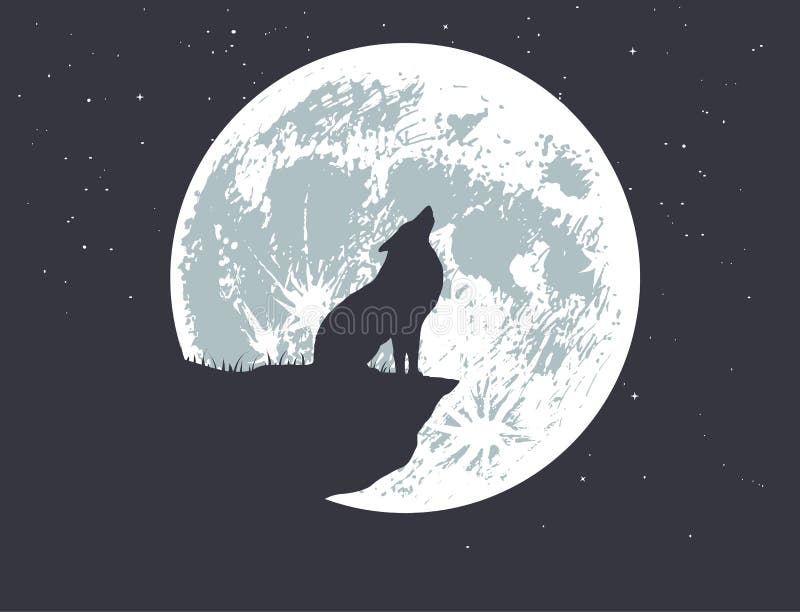 Lonely wolf howling to full moon