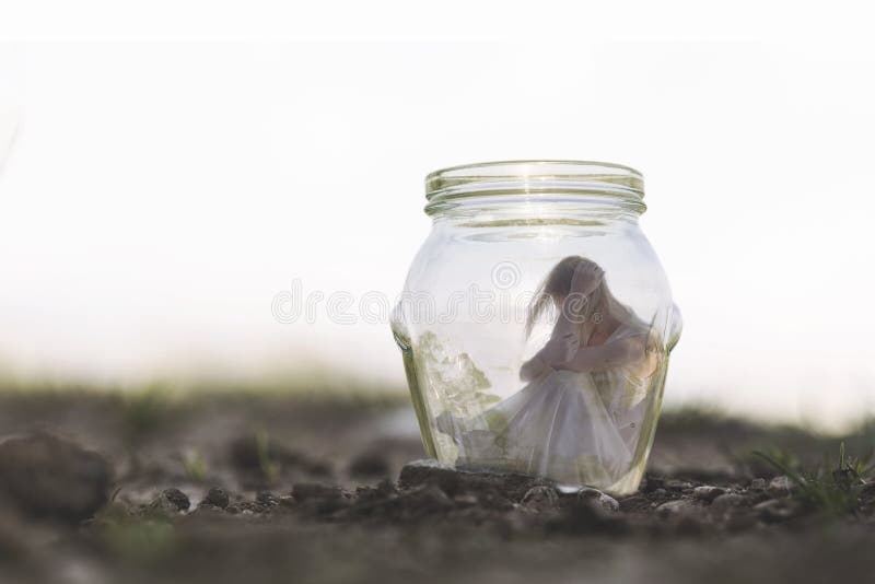 Lonely woman closes herself in her glass house stock photos Lonely woman closes herself in her glass house stock photos