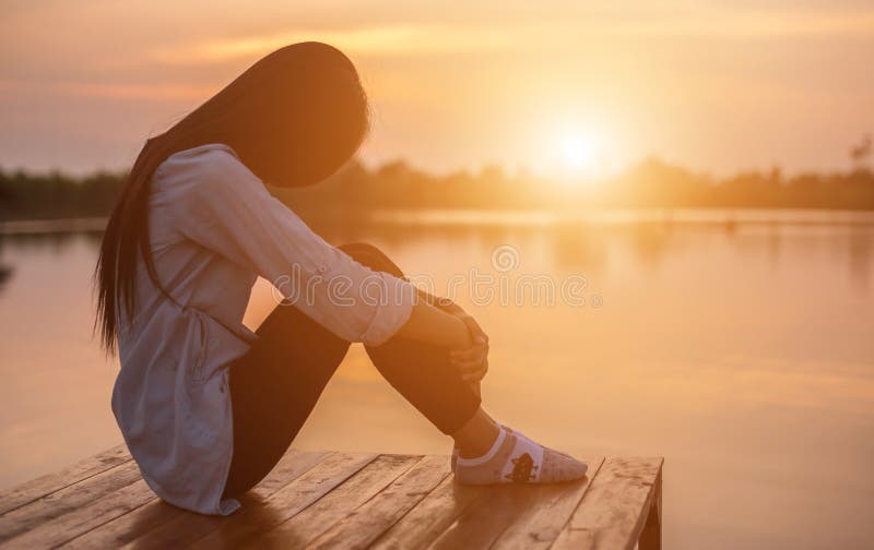 Premium Photo  Sad woman silhouette worried at sunset