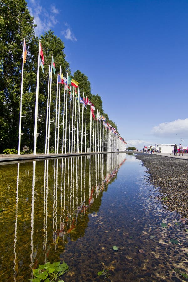 Long avenue of flags from various countries of the World