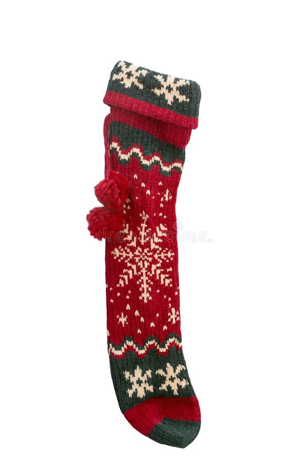 Long bas tricoté rouge et vert de Noël avec de la ficelle et le PO images libres de droits Long bas tricoté rouge et vert de Noël avec de la ficelle et le PO images libres de droits
