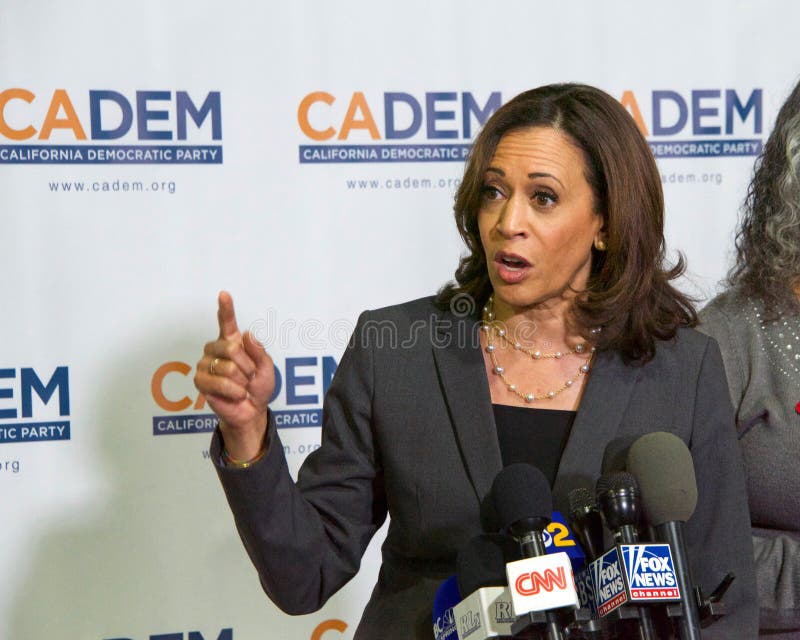 Long Beach, CA - Nov 16, 2019: Presidential candidate Kamala Harris speaking at the Democratic Party Endorsing Convention in Long Beach, CA. Long Beach, CA - Nov 16, 2019: Presidential candidate Kamala Harris speaking at the Democratic Party Endorsing Convention in Long Beach, CA