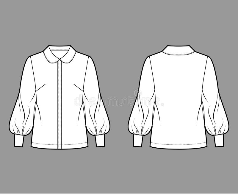 Long Bishop Sleeve Shirt Technical Fashion Illustration with Round ...