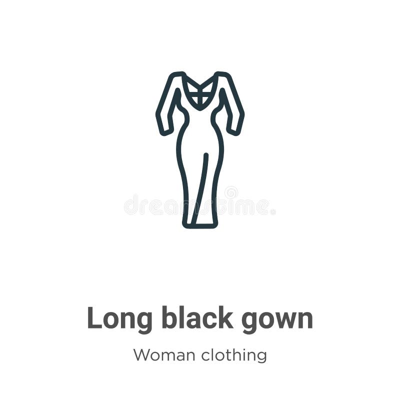 Long Black Gown Vector Icon on White Background. Flat Vector Long Black ...