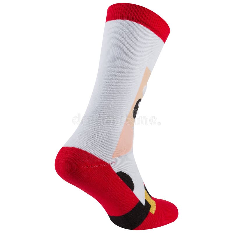 Long Christmas white and red sock with santa claus face, back side, on white background stock photography