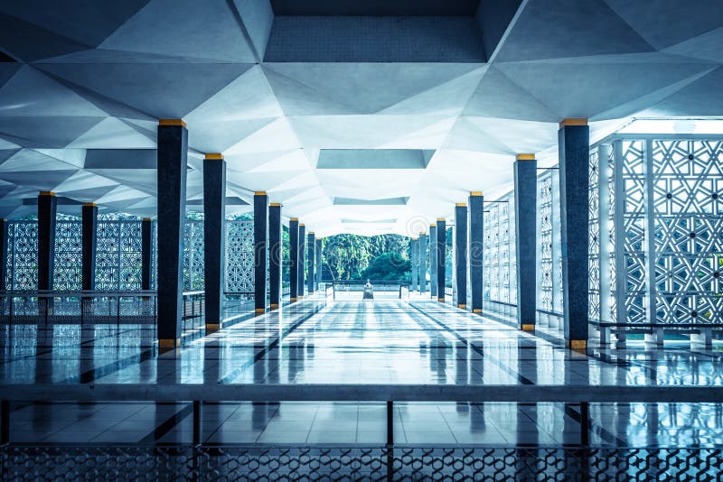 Long corridor in the modern office building.