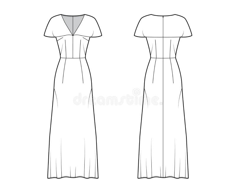 Dress Cape Chemise Technical Fashion Illustration with Fitted Body ...