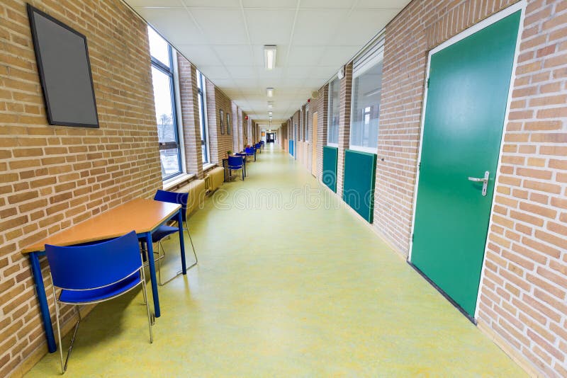 Long Empty Corridor In College School Building Stock Image - Image of