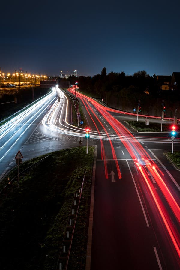 Long Exposure of Cars at a Traffic Light during Nightfall Stock Image Image of darkness