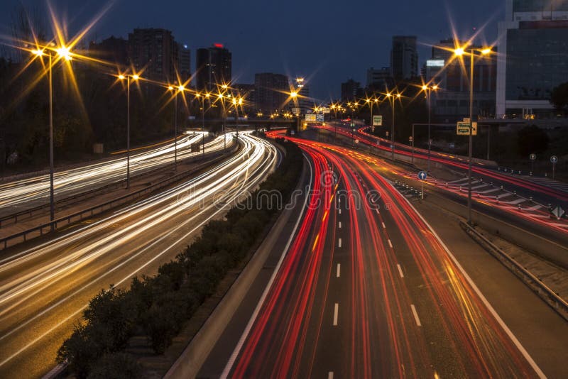 Long Exposure Highway Car Lights at Night Stock Image Image of road