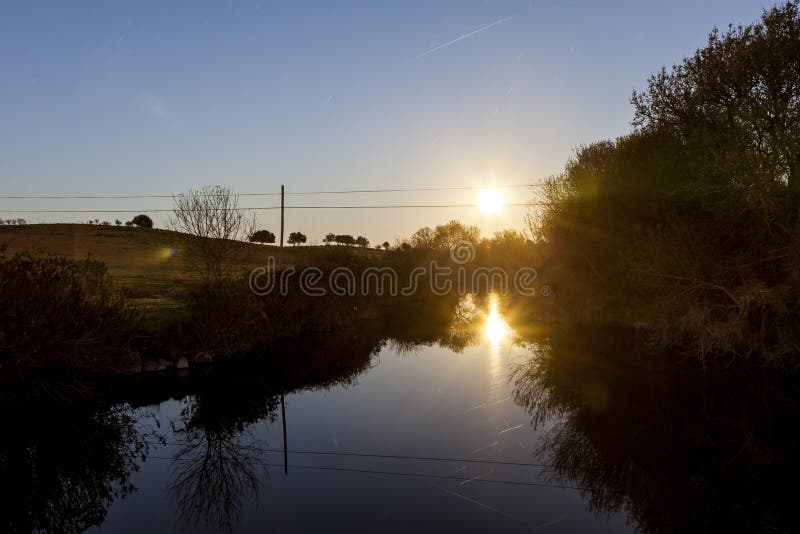 Long exposure of a rural landscape in Castro Verde, Alentejo, Po