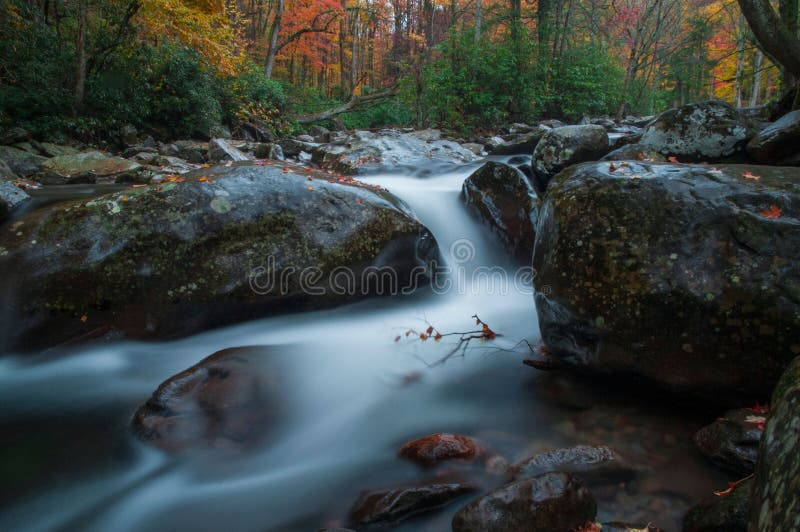 Long Exposure Shot Of A River Lined During Autumn In The Beautiful