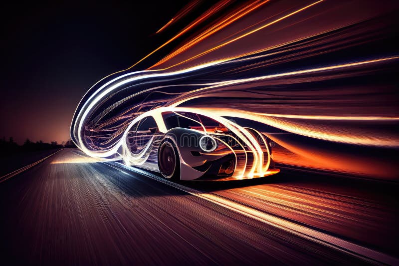 Long Exposure of Speeding Car, with Light Trails and Blurred Lights