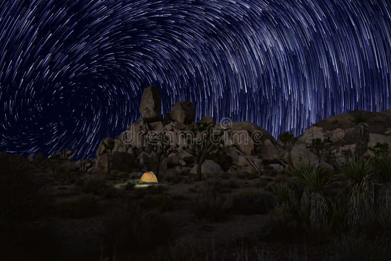 Long Exposure Star Trails In Joshua Tree National Park Stock Image