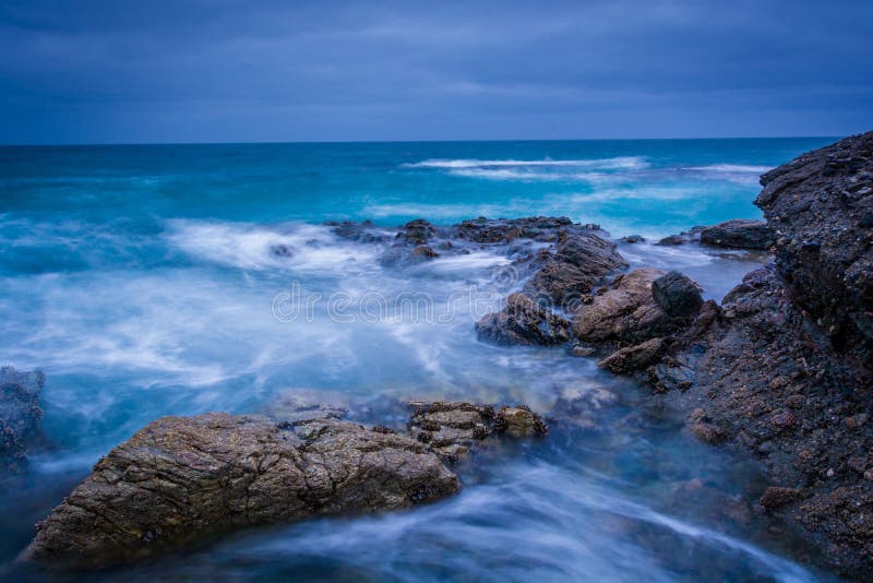 Long exposure of waves and rocks in the Pacific Ocean