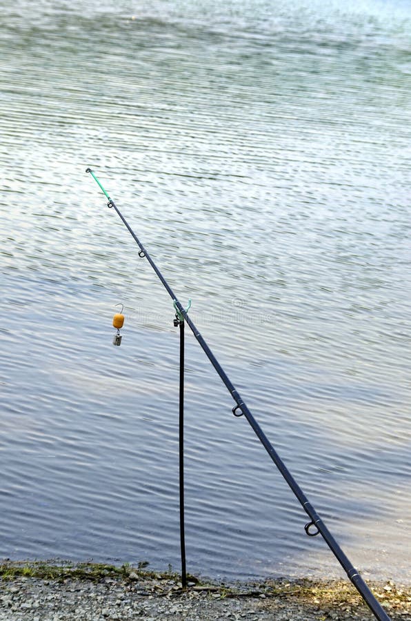 One Long Fishing Rod with a Reel on the Gray Wooden Planks Stock Image -  Image of shore, lonely: 190371275