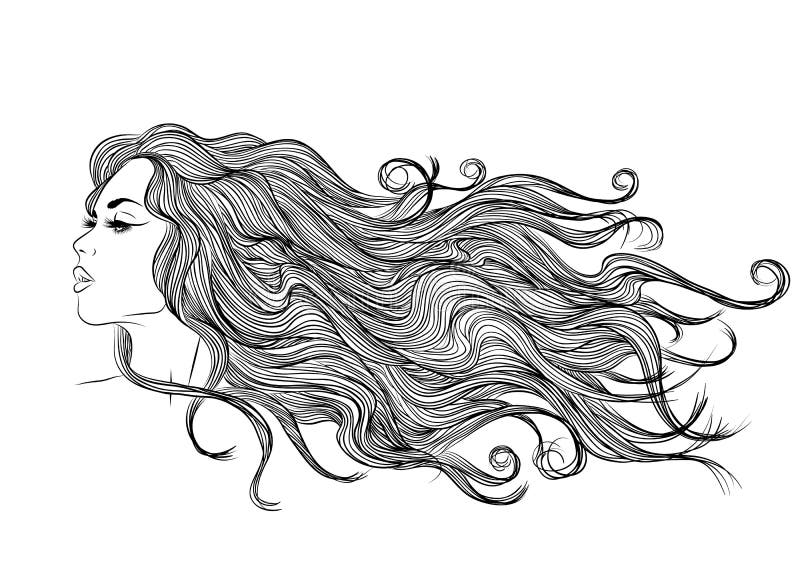 Long Hair Girl Profile Outline Monochrome Drawing Stock Vector