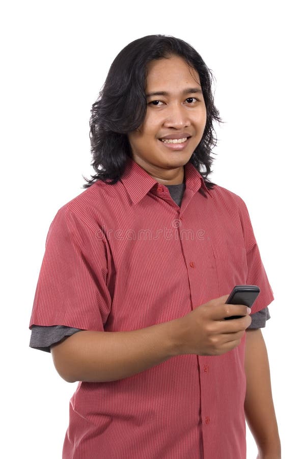 Long Hair Man Using Phone