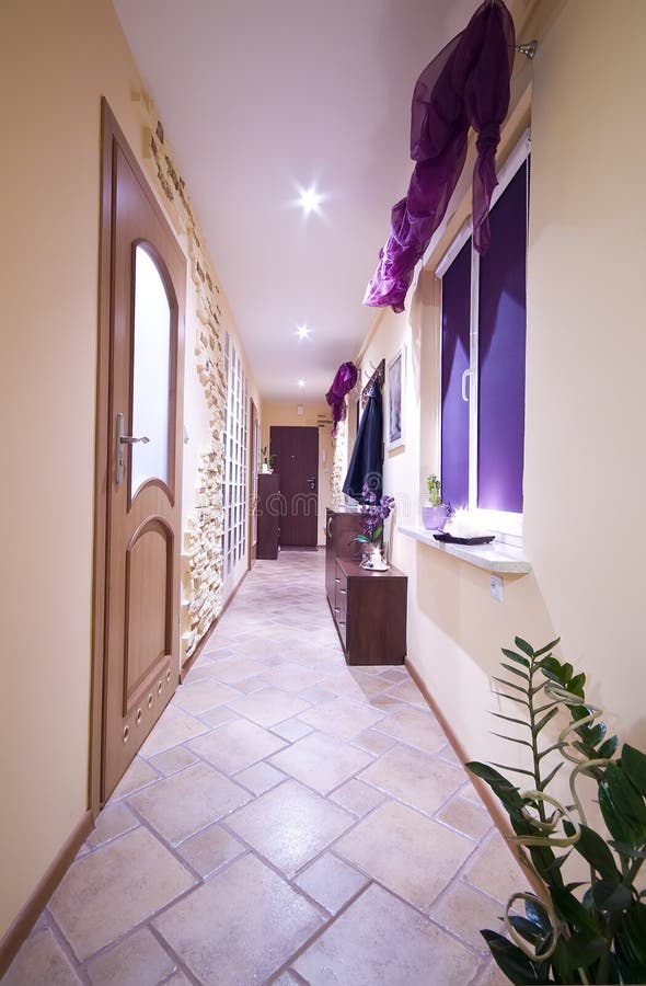 Long hallway stock image. Image of sandstone, door, contemporary 4460735