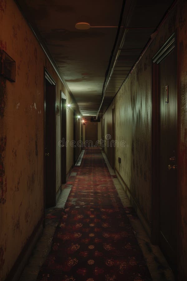 A long hallway with a red carpet, ideal for formal events or luxurious settings royalty free stock image