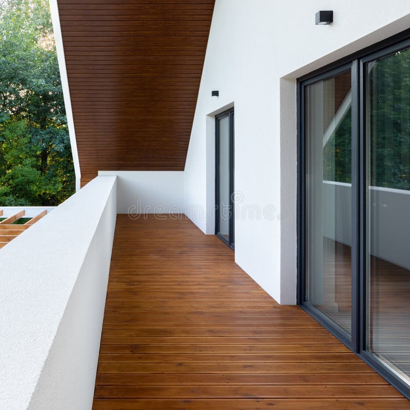 Home Balcony with Wooden Floor Stock Image - Image of fancy, simple