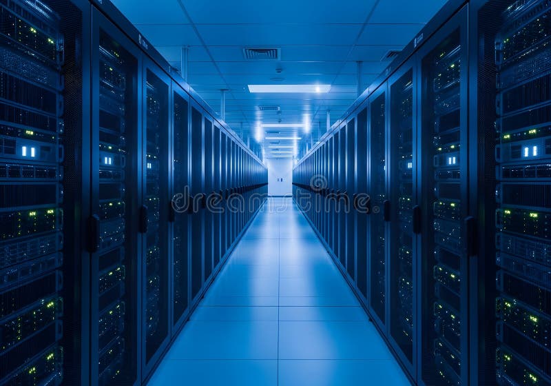 Futuristic Server Room Digital Technology Blue Lights Data Center ...