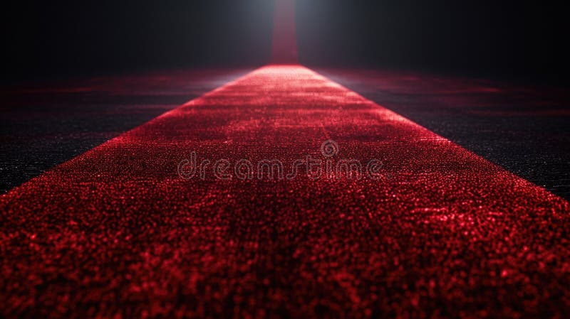A long, red carpet stretches out with a warm glow emanating from the far end royalty free stock photo